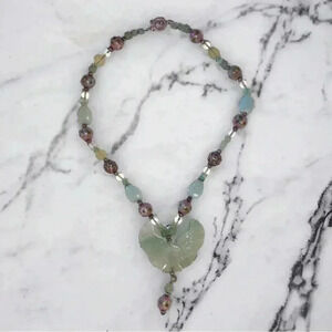 Natural AAA Jade butterfly pendant Cloisonné beaded Necklace